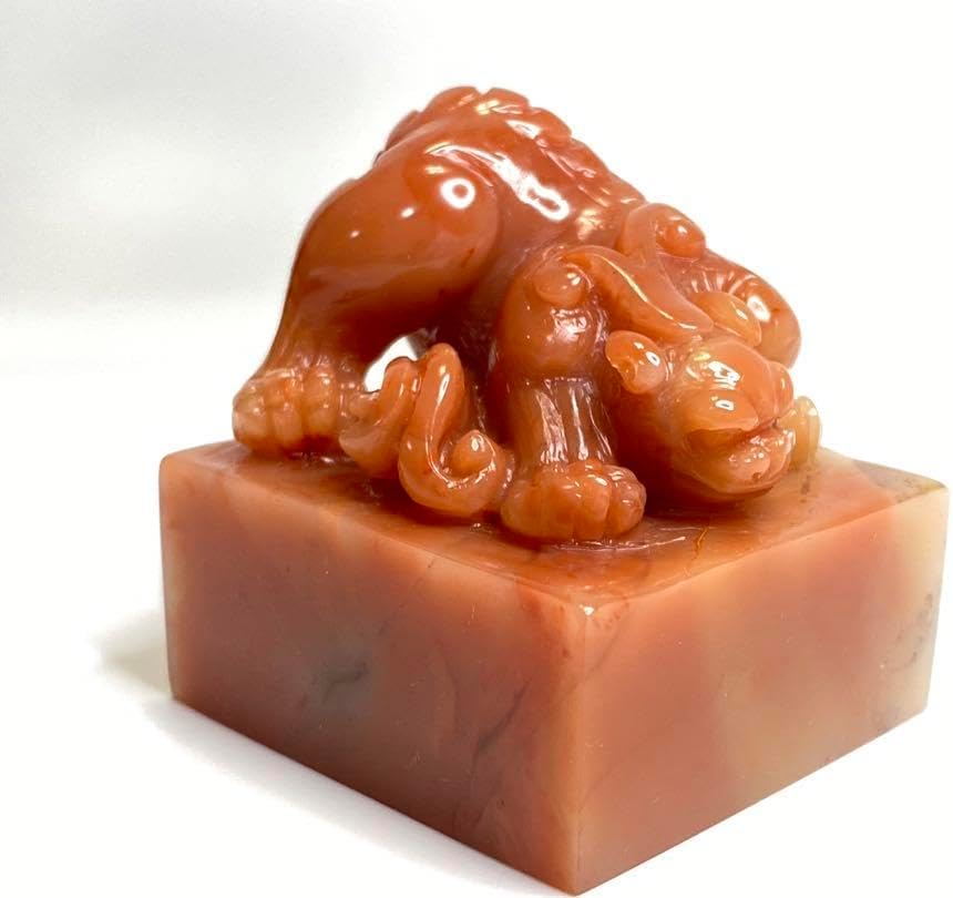 114 ラオス石 瑞獣貔貅 大印面 印材 印石 篆刻 書道 落款 雅号 箱